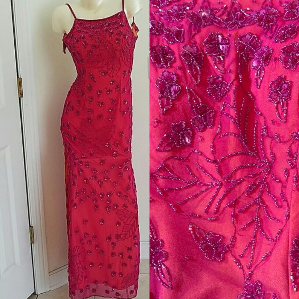 Vintage Y2K 100% Silk Beaded Dress Floral Dress Prom Fairy Vintage Beaded Dress